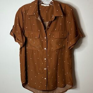 Love Stitch Brown Polka Dot Button Down Shirt